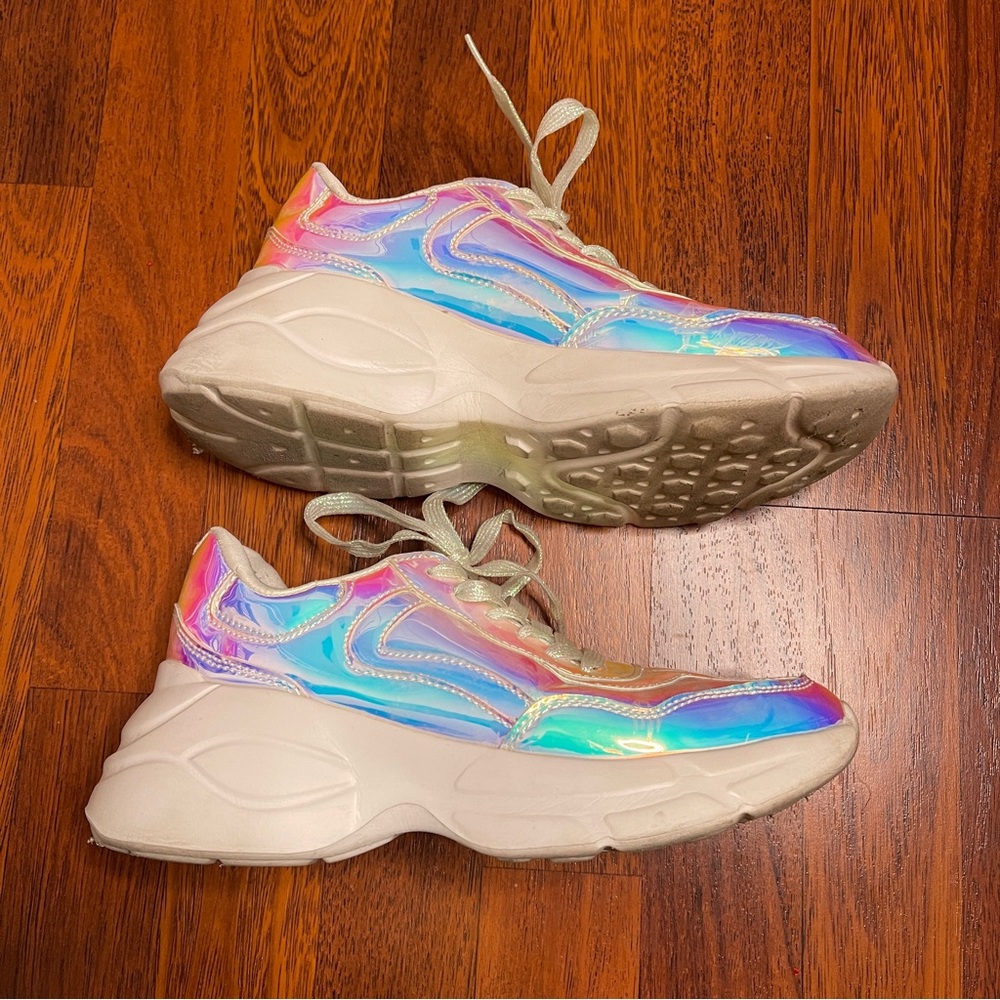 Unicorn Pastel Holographic Lace Up Sneakers Lucky Step Size 7 Platform Kicks EUC - Picture 8 of 13